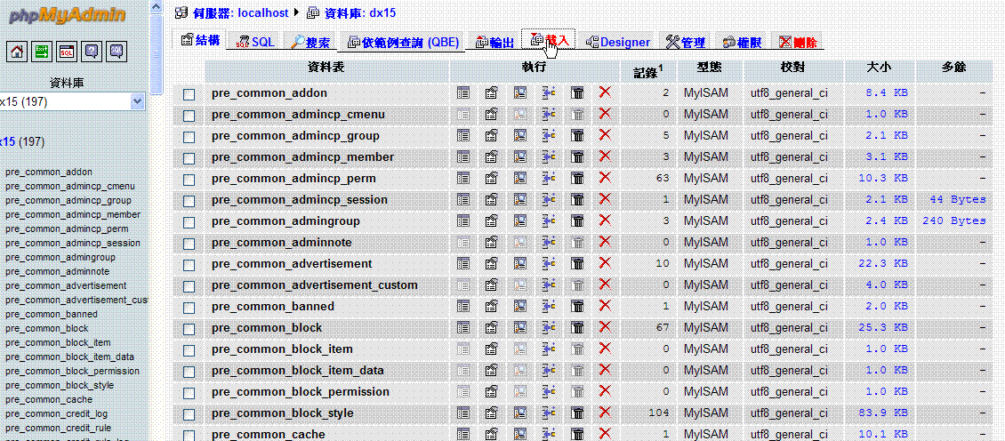 8.將改好的pre_ucenter_members.sql輸入新站之中.GIF