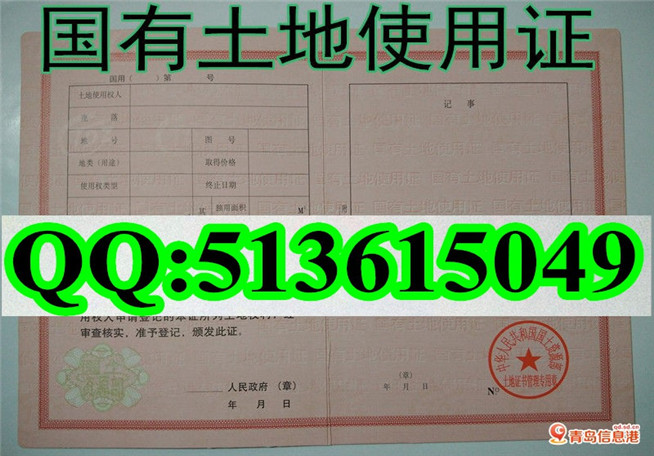 新版 国有土地使用证样本 河北 河南 广东
