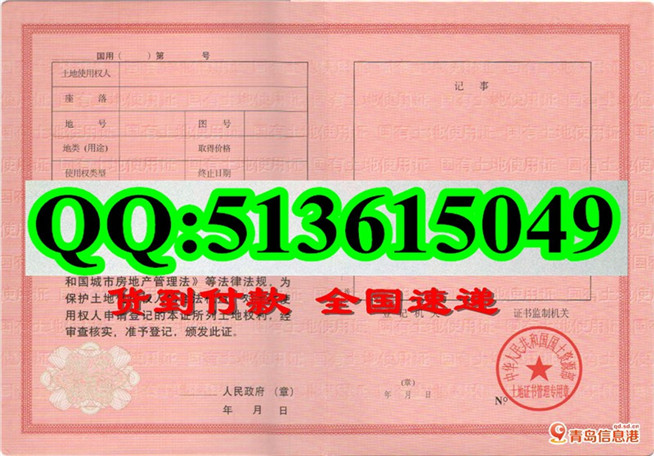 新版 国有土地使用证样本 河北 河南 广东
