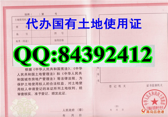 新版 国有土地使用证样本 河北 河南 广东
