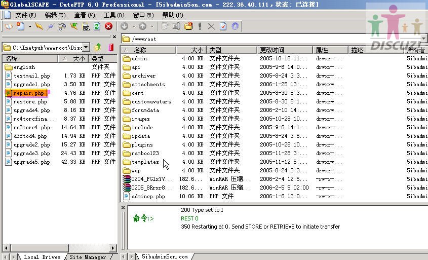 用ftp工具把repair.php上传到空间,和论坛程序放到一起