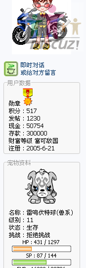 用户信息栏下显示宠物信息.PNG