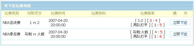 新的比赛投注列表
